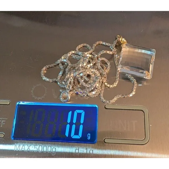 30-Inch Sterling Silver Necklace Square Crystal Pendant Italy 925 10g Elegant - Picture 6 of 15